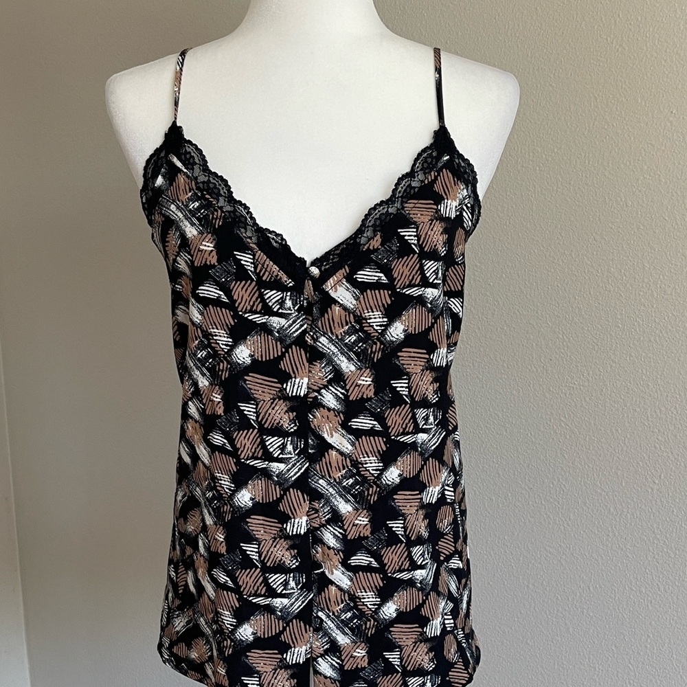 Black and Tan Lace Trim Cami Top Size 1X